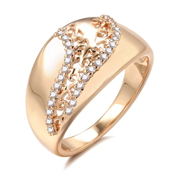 Új, Nagyméretű, Csillogó Gyűrűk 585 Rose Arany Inlay Dundi Kis Cirkon Üreges Szerkezetű, Minimalista Ovális Gyűrű Női Esküvői Finom Ékszerek