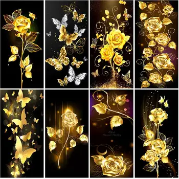 Gyémánt Festmény Tájkép Virág Golden Rose Teljes Négyzet, Kör Rajzfilm 5D DIY Hímzett Kereszt Mozaik lakberendezés Ajándék, Kézzel készített
