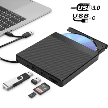 DVD-Meghajtó Játékos USB3.0&C Típusú Külső Optikai Meghajtó DVD Író, CD Lejátszó, Micro USB/USB /SD/TF Kártya Foglalat, PC/Asztali