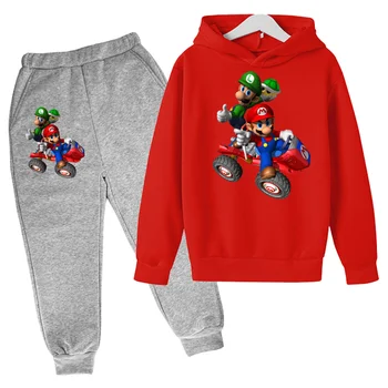Mario pulóver gyerekeknek, motorháztető, 2p pamut szett mozgása, meleg nadrág a tavaszi, illetve őszi ruhák, fiúk, lányok