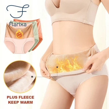 Flarixa Plus Size Zökkenőmentes, Magas Derék Női Bugyi Plusz Gyapjú Melegen Menstruációs Bugyi Has, Csípő Lift Pamut Rövidnadrág