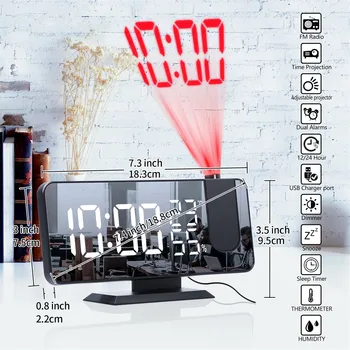 Digitális Projektoros Ébresztőóra USB FM Rádió Dimmer Időzítő Háttérvilágítás LED Projektor ébresztő Óra Hőmérő Hőmérséklet
