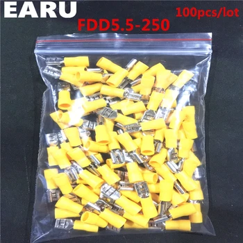 FDD5.5-250 FDD5-250 Női Szigetelt Elektromos Hullám Terminál 4-6mm2 vezeték Csatlakozó Kábel Vezeték Csatlakozó 100/Csomag FDD