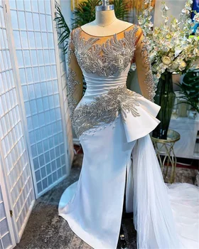 Aso Ebi Hableány Muszlim Esküvői Ruha Csipke Appliqués Gyöngy Gyöngyös Esküvői Ruhák Plus Size arab Ruhát Vestido de noiva