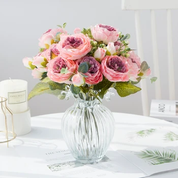 Mesterséges Virágokat a Váza Haza Szoba Esküvő Kert, Kültéri Dekoráció, Esküvői Kellékek végső Olcsó Selyem Rózsa Csokor