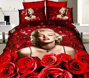 magas minőségű, 100%pamut luxus vörös rózsa Marilyn Monroe lepedő ágynemű szett paplan borító készlet, ágyneműgarnitúra D-90