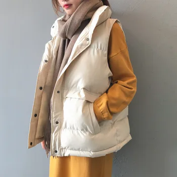 őszi elegáns téli kabát női koreai 2021 új stílus laza galléros pamut mellény ujjatlan női tartozó gombot, mellény, kabát
