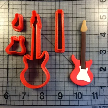 Elektromos Gitár Design Cookie Cutter Meghatározott Fondant Cupcake Tetején Vágó Készült 3D Nyomtatott Tortát Díszítő Eszközök Süti Formákat