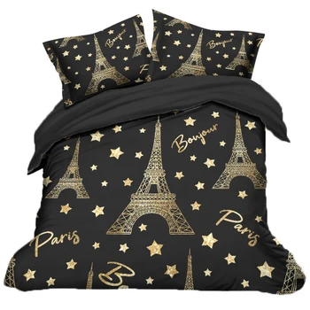 Párizs-Az Eiffel-Torony Nyomtatott ágyneműgarnitúra Queen-Size Ágy, Paplan Király paplanhuzat Meghatározott 220x240 200x200