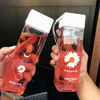 Szögletes matt műanyag vizes palackot a hordozható átlátszó üveg gyümölcslevet szivárgásmentes szabadtéri sport, utazás, kemping üveg