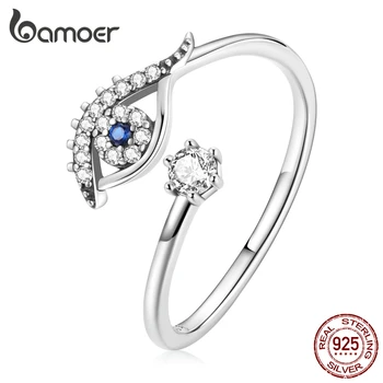 BAMOER Káprázatos CZ Démon Szeme Gyűrű 925 Sterling Ezüst Kék Cirkon Nyitott Gyűrű a Nők Bohém Egyszerű Design, Finom Ékszerek