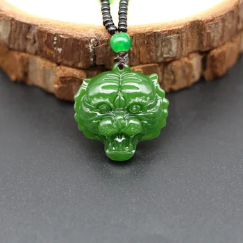 Természetes Zöld Jade Tigris Fejét, Medál, Nyaklánc Kínai Faragott Varázsa Jadeite Ékszer Divat Amulett, Férfiak, Nők Szerencsés Ajándékok