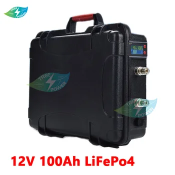 Lifepo4 12V 100AH lítium akkumulátor, vízálló DC 12V LiFePO4 akkumulátor 10A töltő LED golfkocsi halászhajó