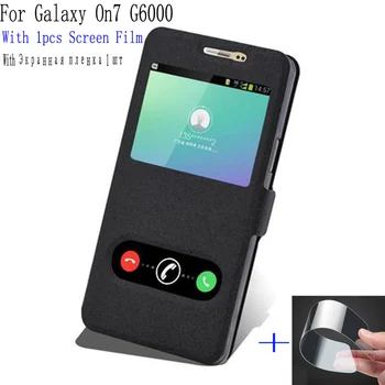 Telefon tok Samsung galaxy ON7 G6000 esetben shell nyitott ablak PU bőr borítású Samsung 7 G6000 flip tok hátlap bőr