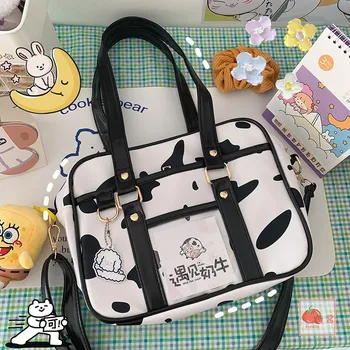 Japán Tervező Aranyos Tehén Nyomtatás válltáska Nagy Márka Egységes Messenger Bag JK Iskola táska Bőr Táskák Alkalmi Totes