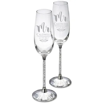 Személyre szabott Esküvői Szemüveg Ajándék Doboz pezsgőspoharak Kristályos Fél Pohár Gravír Copas De Cristal H1188