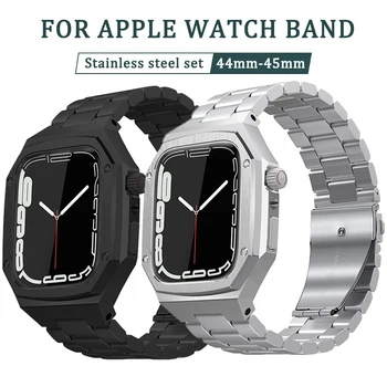 Correa Fém okos Watchcase 45mm Apple Nézni Sorozat SE 7 6 5 iwatch 7 pánt Rozsdamentes acél készlet 44mm Watchband Replacemenat