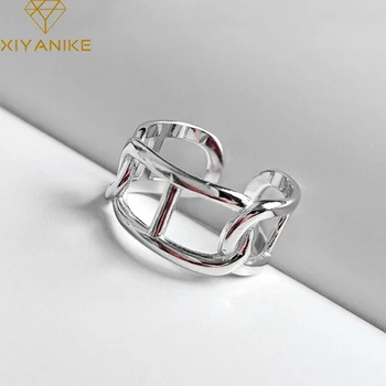 XIYANIKE Ezüst Bevonatú Design Kreatív Lánc Nyitó Gyűrű Trendi Egyszerű Ékszerek, Kiegészítők Nők Esküvői Pár Ajándék