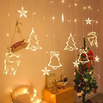 LED Elk Bell String Garland Függöny LED Karácsonyi Dekoráció Az Otthoni karácsonyfa Dísz 2021 Navidad Karácsonyi Ajándék Új Év