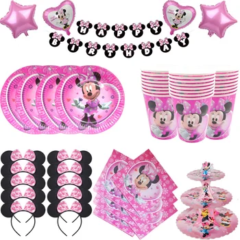 Disney Minnie Egér szülinapi parti dekoráció, baba lány születésnapi Eldobható evőeszközök, vagy léggömb beállított Jelenetek Gyűjtemény dekoráció