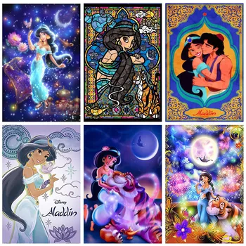 Disney Rajzfilm Aladdin Jasmin Hercegnő DIY 5D Gyémánt Festmény keresztszemes Hímzés Gyermekek Kézműves Mozaik Dekoráció Ajándék
