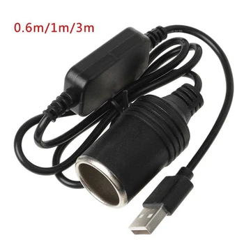 1DB USB 5V 12V-os Autós szivargyújtó Aljzat Női Átalakító Adapter Kábel 0.6/1M Hosszú