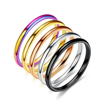 Fekete/Rose/Arany/Ezüst Színű, Sima, Egyszerű Gyűrűk 2mm Rozsdamentes Acél Gyűrűk, Nők, Férfiak, Ékszerek Nagykereskedelmi Anillos