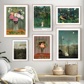 Henri Rousseau Egzotikus Erdő Dzsungel Retro Wall Art Vászon Festmény Északi Poszterek, Nyomatok, Fali Képek, Nappali Dekor