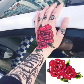 Divat Víz Transzfer Tetoválás Vörös Rózsa Virág, Test Smink, Nagy Méretű Tetoválás Derék Ideiglenes Tetoválás Matrica Nő Férfi