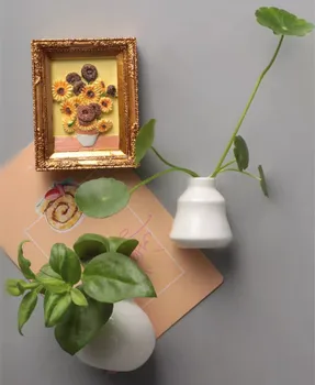 Mini Kerámia Váza Hűtő Mágnes DIY Porcelán Váza, Hűtő Mágnes Üzenet Matrica virágok, Zöld Növény Konyha Ajándék