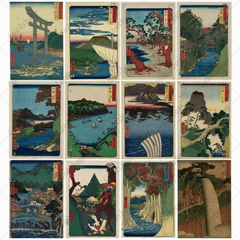 Antik Japán Plakátok Ázsia Moduláris Ujjlenyomat, Rajzok, Japán Ukiyoe Történelem Tájkép Vászon Festmény 19. Századi lakberendezés