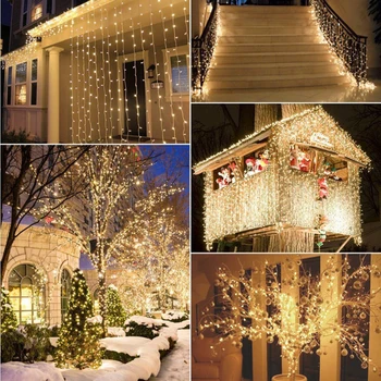 Vízálló LED karácsonyfa Tündér Garland Kültéri fényfüzér Az Új Évben 10 Méter 100 Lámpák Farok Plug 8 Könnyű Mód